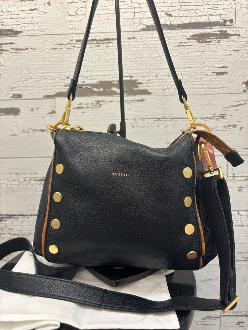 Hammitt Black Leather Shoulder or Crossbody Bag with Gold Hardware - Picture 3 of 9
